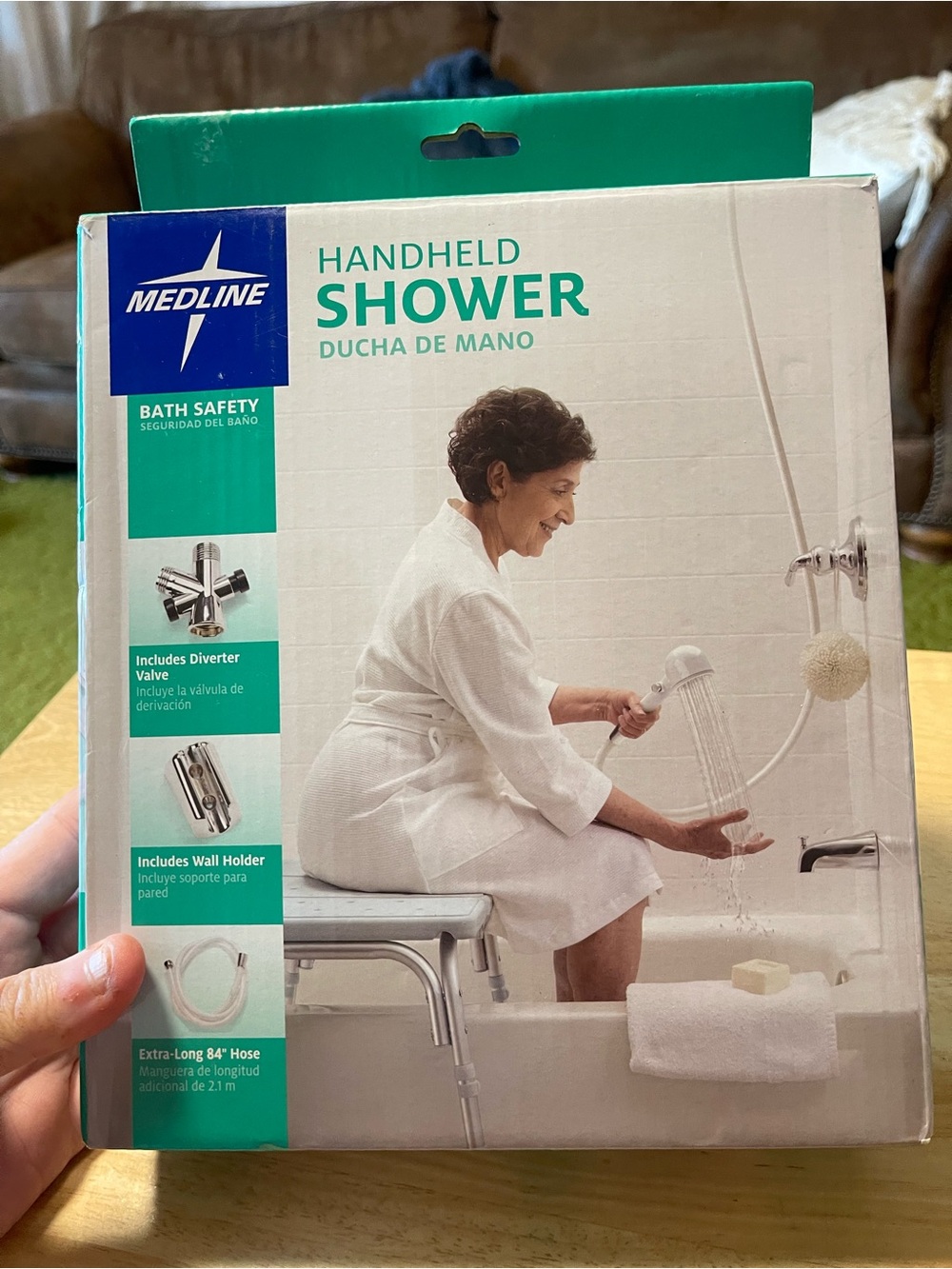 Medline Handheld Shower Wand/Head White W/ Extra Long Hose 84" NEW OPEN BOX G33